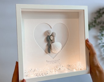 Wedding Couples Personalised Pebble Art frame Congratulations Newly weds Husband and Wife keepsake Personalised wedding just married gift uk