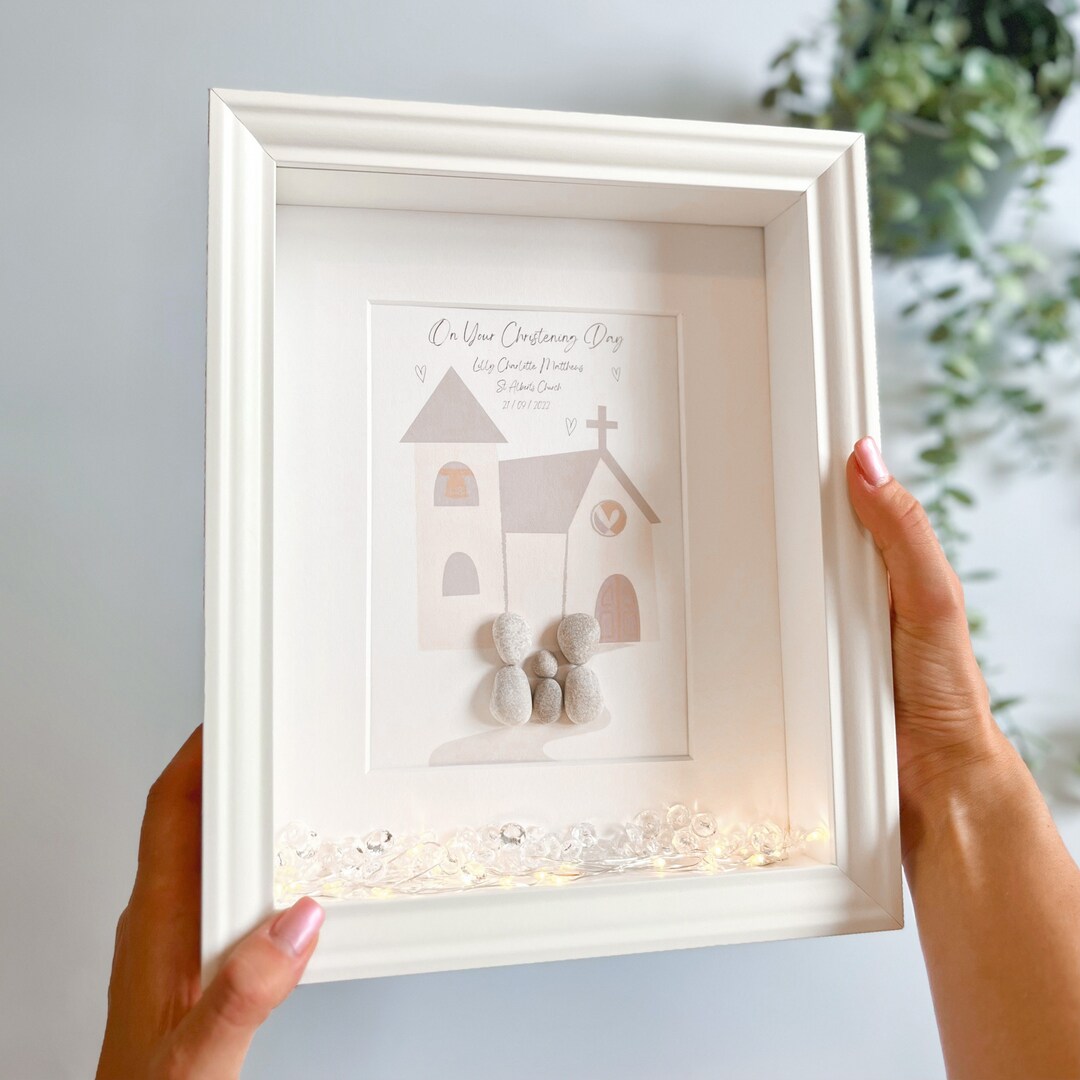 Christening Church Pebble Art Personalised Picture Frame Keepsake for