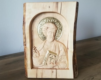 Sveti Luka Custom Machined Orthodox Saint in Live Edge Hornbeam Wood - mini