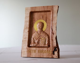 Sveti Nikola Custom Machined Orthodox Saint in Live Edge Hornbeam Wood