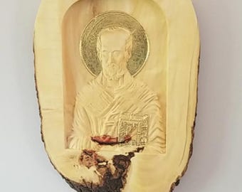 Sveti Nikola Custom Machined Orthodox Saint in Live Edge Elder Wood - mini