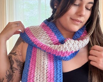Transgender Pride Scarf | Handmade Crochet Scarf | Unisex LGBTQ+ Winter Accessory | Trans Visibility Gift