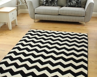 New Black Ivory Cream Rugs Small Large Mats Modern Contemporary Design UK