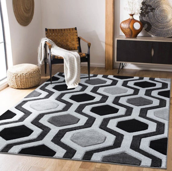 Nuevas alfombras pequeñas grandes negras gris plata hexagon área de diseño  alfombras