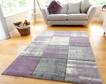 New Mauve Silver Grey Cream Rugs Small Large Mats Modern Blocks Design UK