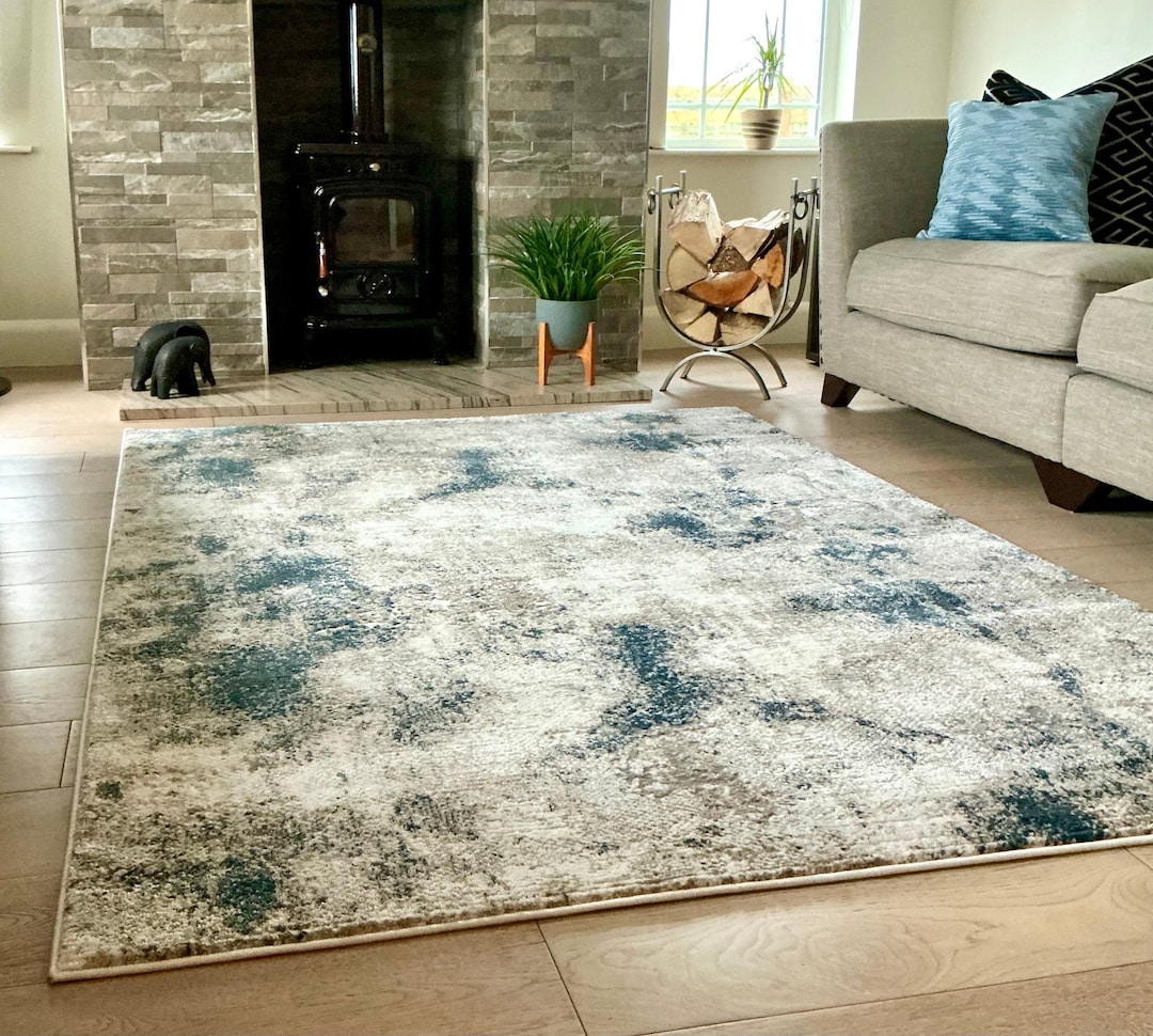 Luxury Beige Cream Blue Abstract Design Area Rug Polypropylene Thick ...