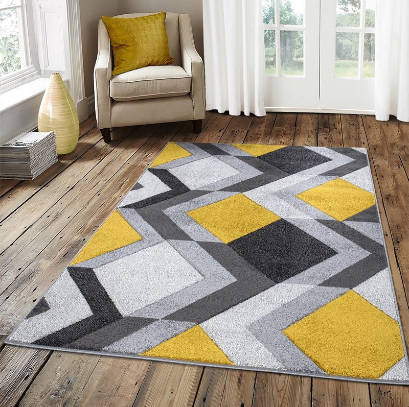 New Mustard Ochre Grey Rugs Small Large Mats Modern Etsy UK