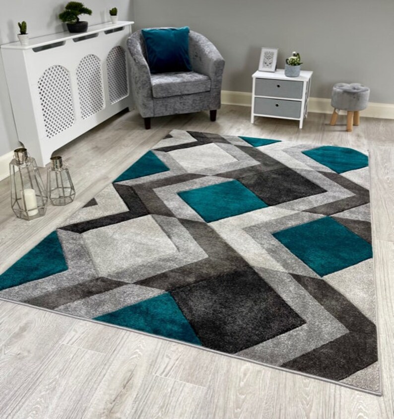 New Dark Teal Jade Silver Grey Rugs Small Large Mats Modern Etsy UK