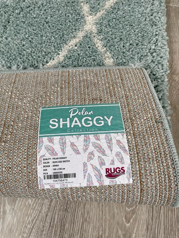 New Duck Egg Blue Cream Soft Modern Shaggy Rug Moroccan Sketch