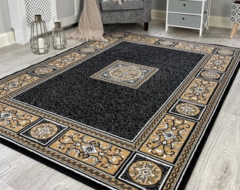 Modern Charcoal Grey Beige Brown Border Rugs Mats Large Small Hallway Runners Area Carpet