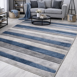 New Small Large Blue Silver Grey Design Area Rugs Mats Runners