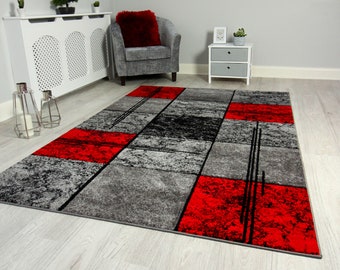 New Red Black Silver Grey Rugs Small Large Mats Modern Contemporary Design UK