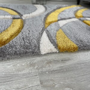 New Silky Soft Mustard, Ochre, Grey, Ivory, Hand Tufted Rings Design Shag Pile Rug image 2