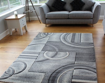 New Silver Grey Rugs Small Large Mats Modern Contemporary Design UK