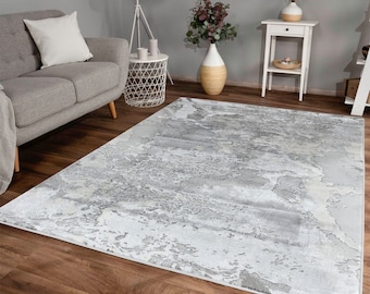 New Modern Silver Grey Splash Design Rug Colourful Silky Soft Good Quality Floor Area Mats UK