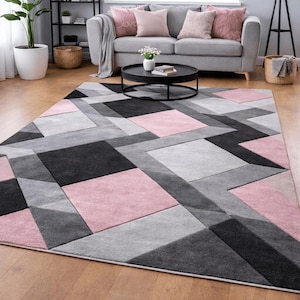 New Blush Pink Silver Grey Rugs Small Large Mats Modern Contemporary Design UK