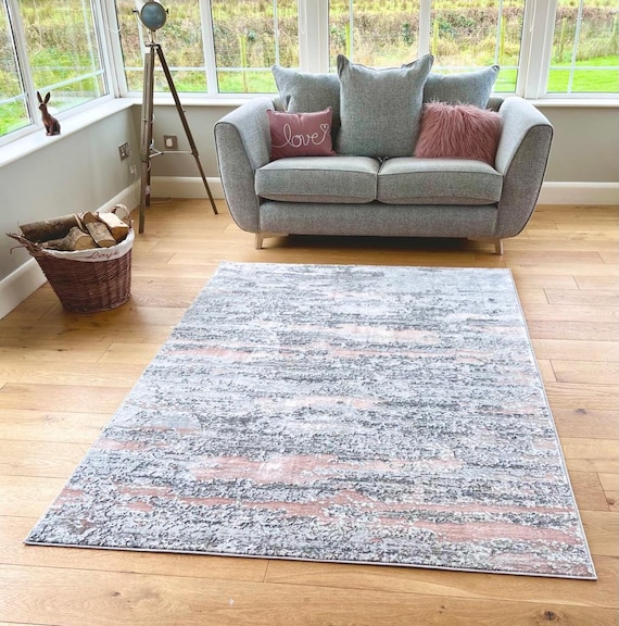 New Modern Pink Silber Grau Creme Metallic Marmor Wave Design Teppich Bunt Seidig Weich Gute Qualität Boden Bereich Matte UK