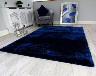 New Plush Navy Blue Thick Silky Soft Shag Pile Rug Modern Luxurious High Quality Mats