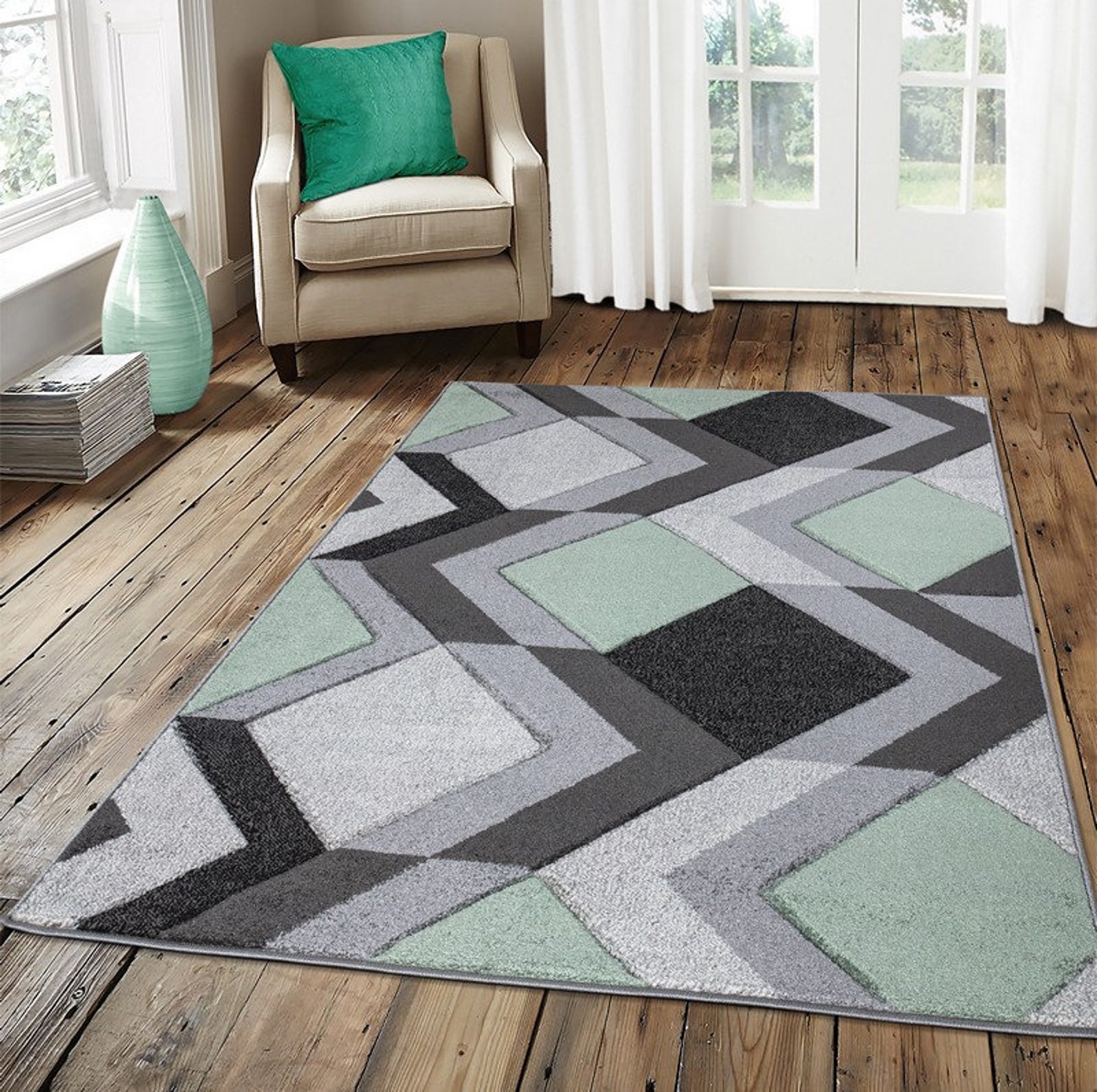 New Mint Neo Green Grey Rugs Small Large Mats Modern Etsy
