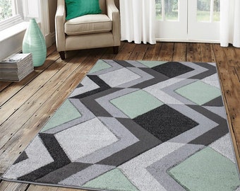 New Mint Neo Green Grey Rugs Small Large Mats Modern Contemporary Design UK