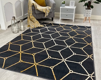 New Modern Grey Ochre Honeycomb Rugs Mats Large Small Hallway Runner Area Carpet