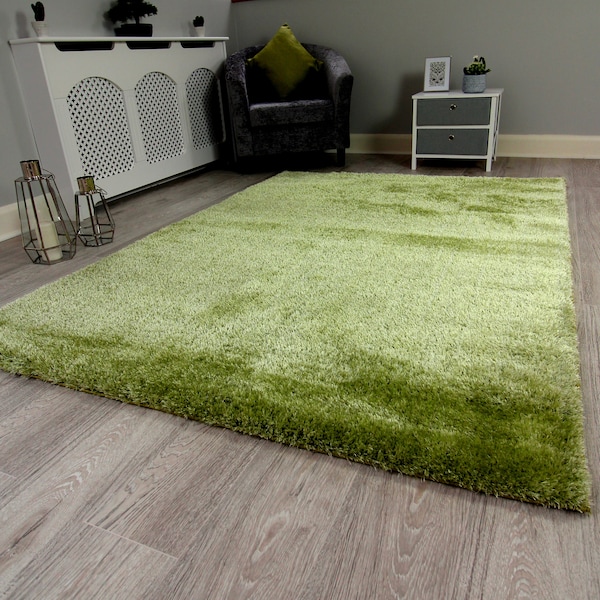 New Plush Green Thick Silky Soft Shag Pile Rug Modern Luxurious High Quality Mats