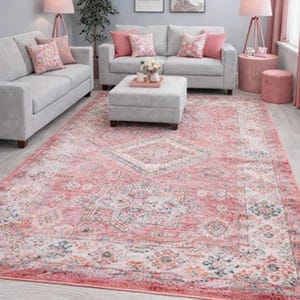 Bohemian Vintage Traditional Distressed Faded Pink Terracotta Area Mat Runner