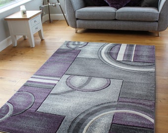 New Mauve Silver Grey Rugs Small Large Mats Modern Contemporary Design UK