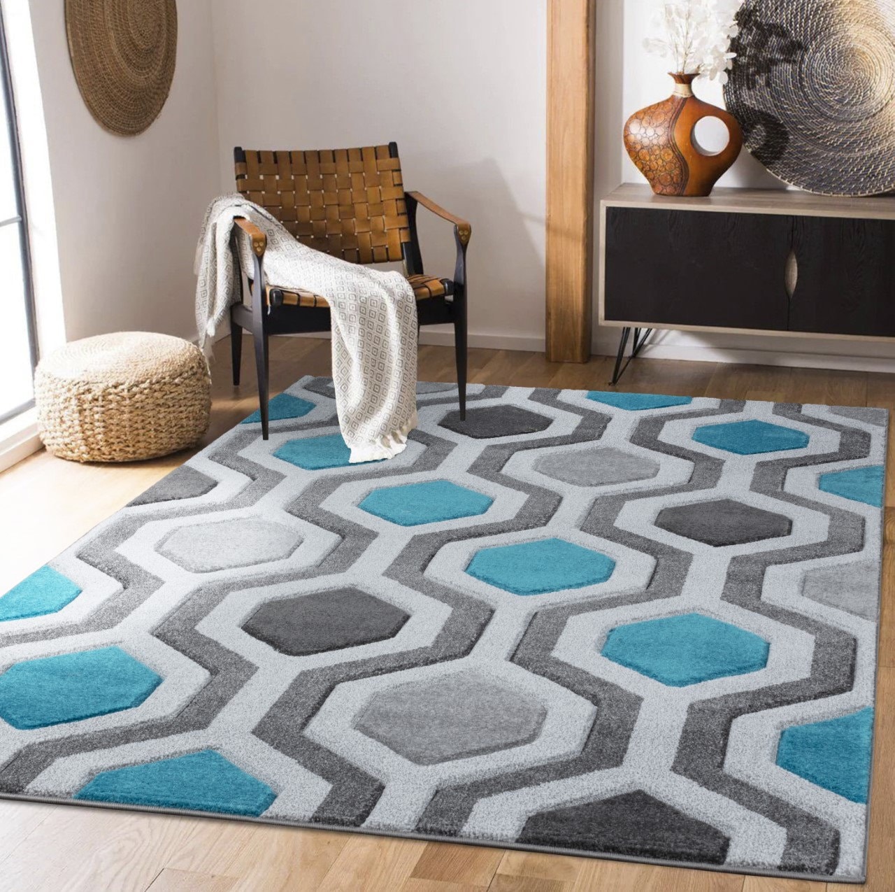 Teal and grey rug deals