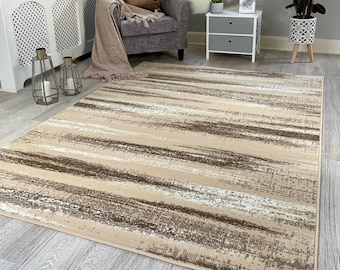 Modern Beige Brown Wave Rugs Mats Large Small Hallway Runners Area Carpet