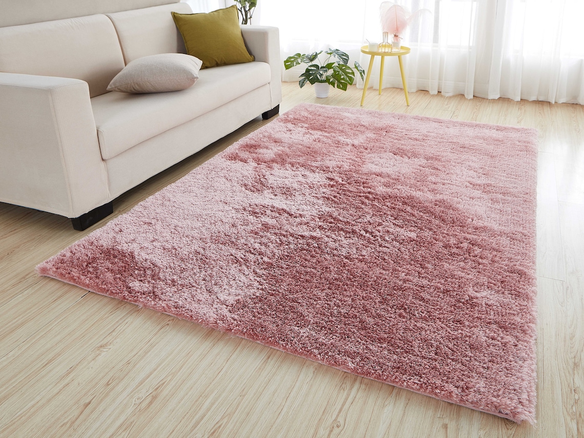 New Dusky Pink Thick Silky Soft Shag Pile Rug Modern Luxurious Etsy UK