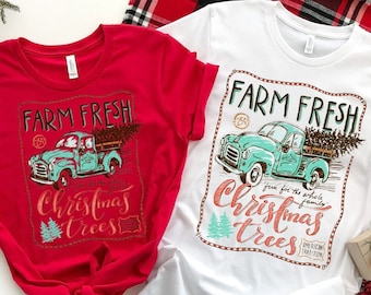 Farm Fresh Christmas Trees Shirts, Christmas Vintage Truck Shirt for Women, Christmas Gifts, Retro Christmas Shirt, Christmas Graphic Tee