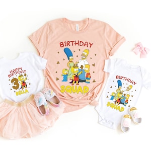 Gepersonaliseerde Simpsons Happy Birthday Shirt, Simpsons Custom Shirt, Kids Birthday Tee, Verjaardagscadeaus, The Simpsons Matching Group Family Tee