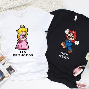 Her Hero and His Princess Matching Couples Shirts, Super Mario Valentines Day Shirt, Valentines Day Gift for Her, Couple Valentine Day Shirts