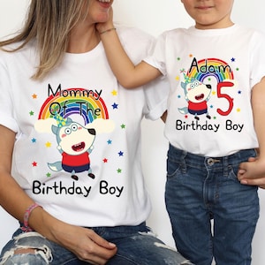 Camiseta de cumpleaños de Wolfoo, camiseta de cumpleaños personalizada de lobo, camiseta de cumpleaños de regalo, camisetas familiares a juego de cumpleaños, cumpleaños de Pepa Pig