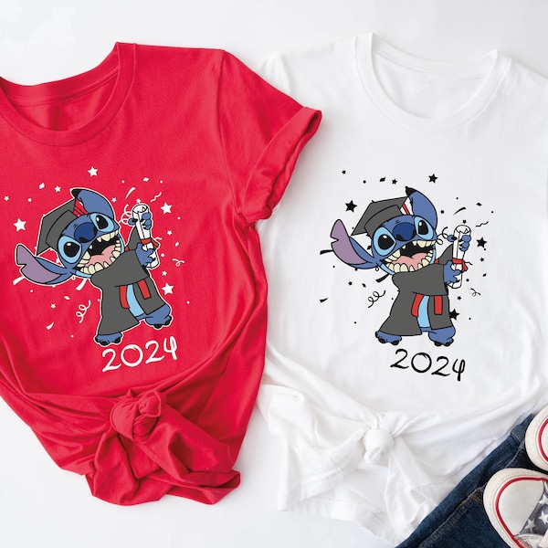 Stitch Graduation 2024 Theme Shirt, süßes Stitch Graduation Kurzarm T-Shirt, Disney Graduation Geschenke, Graduate Long Sleeve, Graduierung 2024