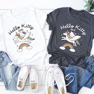 kawai unicorn Birthday Shirt, Hello Cat All Family Celebration T-shirt, Customized Birthday Tee, Kitty Shirt, Cute Tees, Anime Manga Shirts