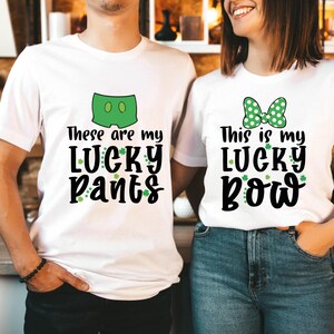 St. Patrick&#39;s Day Mickey MinnieLucky, Disney Lucky Bow T-Shirt, Disney Lucky Pants Patrick&#39;s Day 2025 Tee, Disneyland Vacation Trip Gift