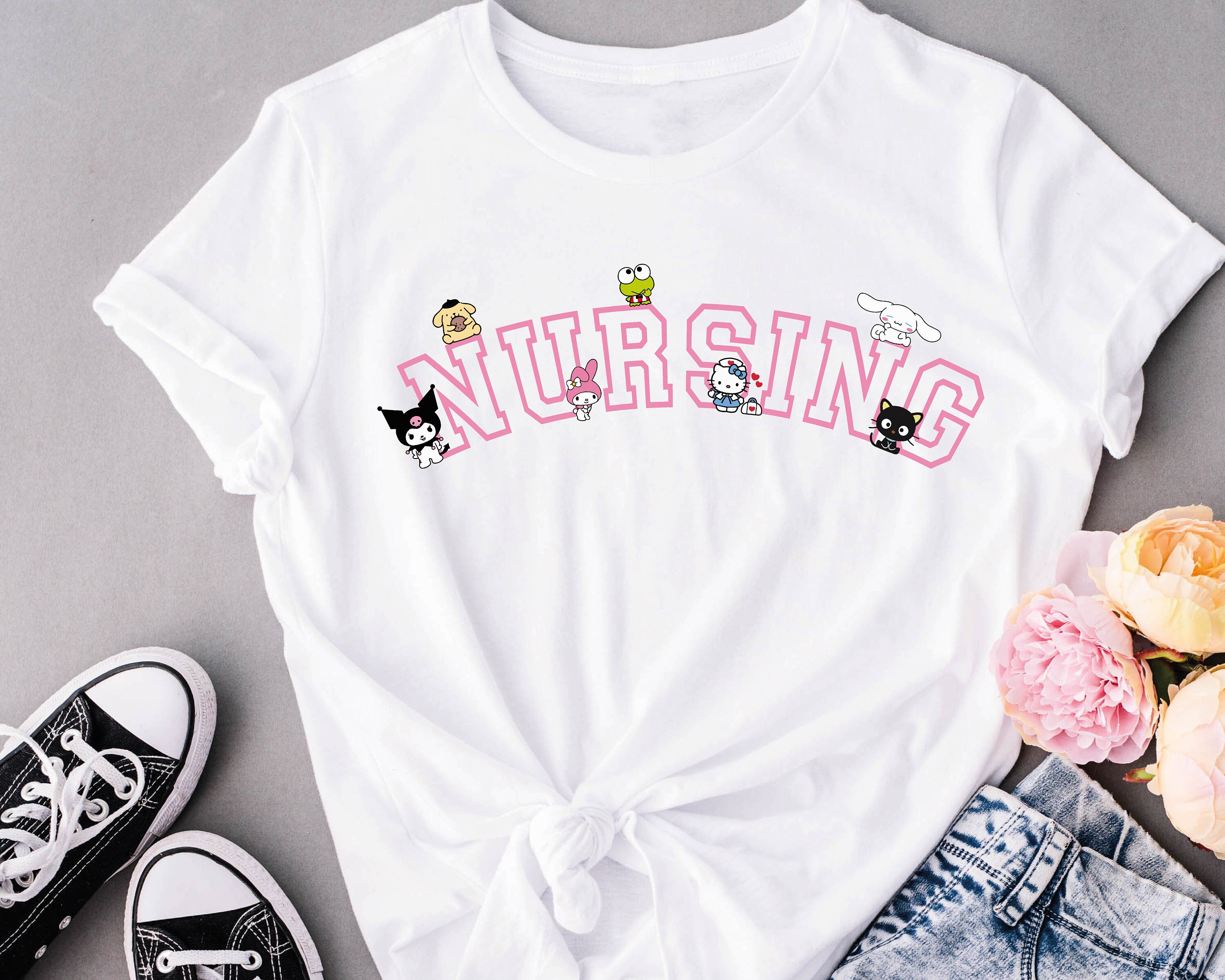 Nursing Kawaii Characters, Kitty Nurse Shirts, Nursing Shirt, Cute Shirt, RN Shirt, Kawaii Cat Girls Shirt, Cute Hello Nurse Shirts