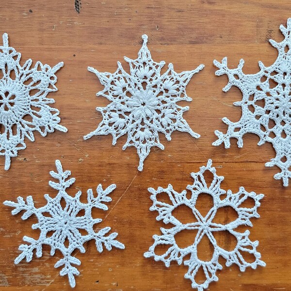 Set of 5 Crocheted Snowflake Ornaments Set #4
