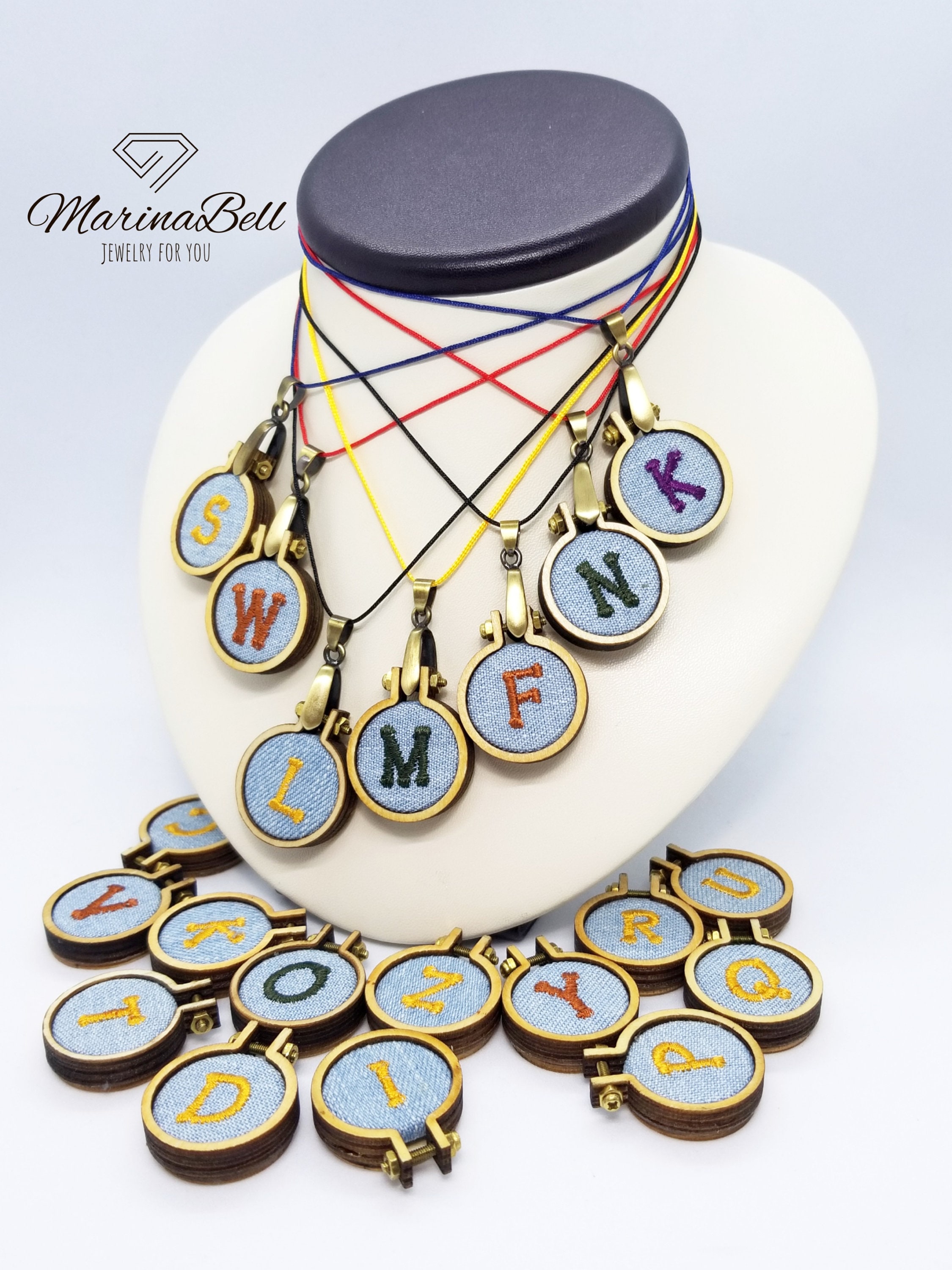 Denim personalized necklace with letter Personalized pendant Etsy