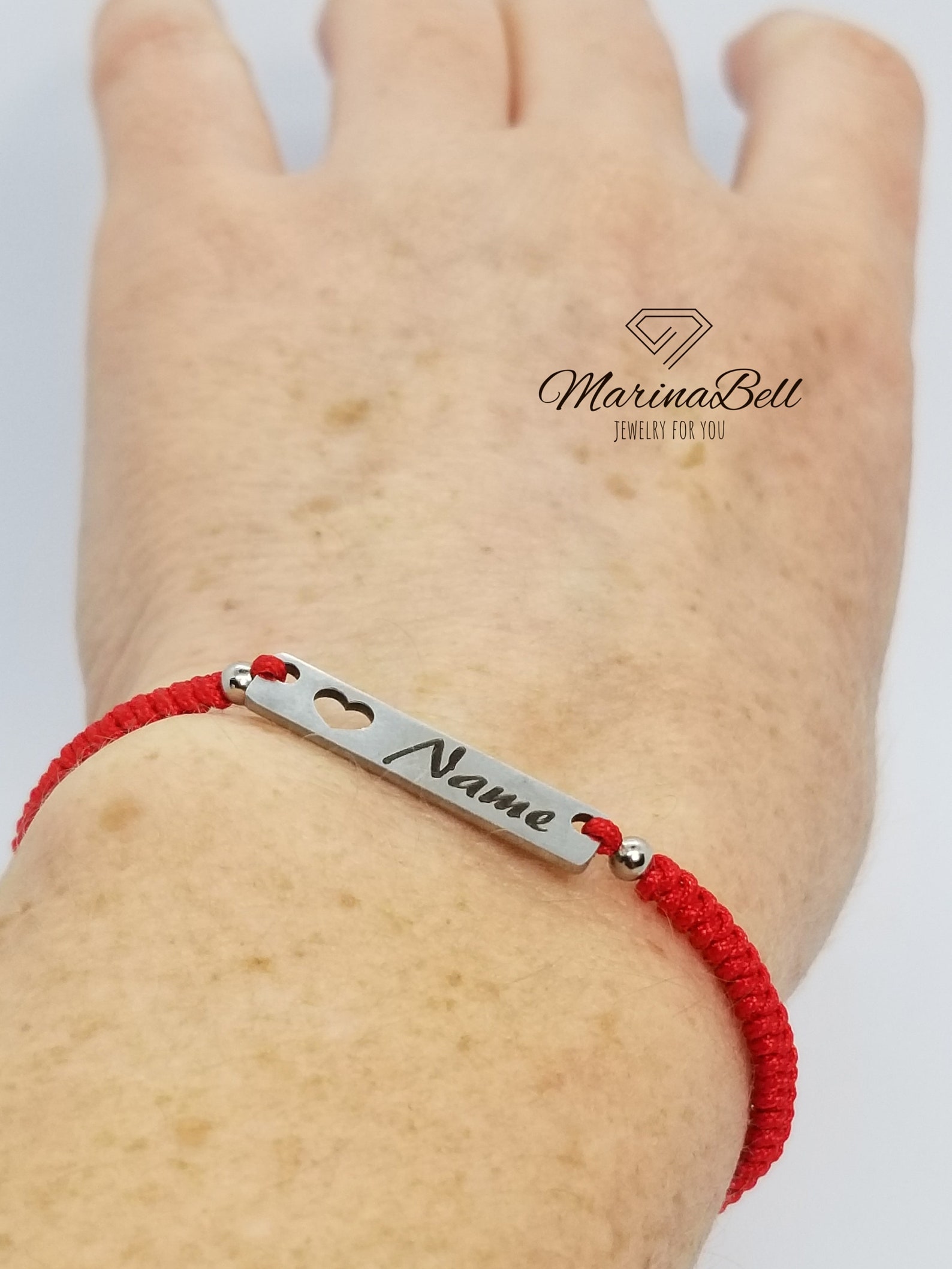 Personalized red thread bracelet with silver engraving name Etsy