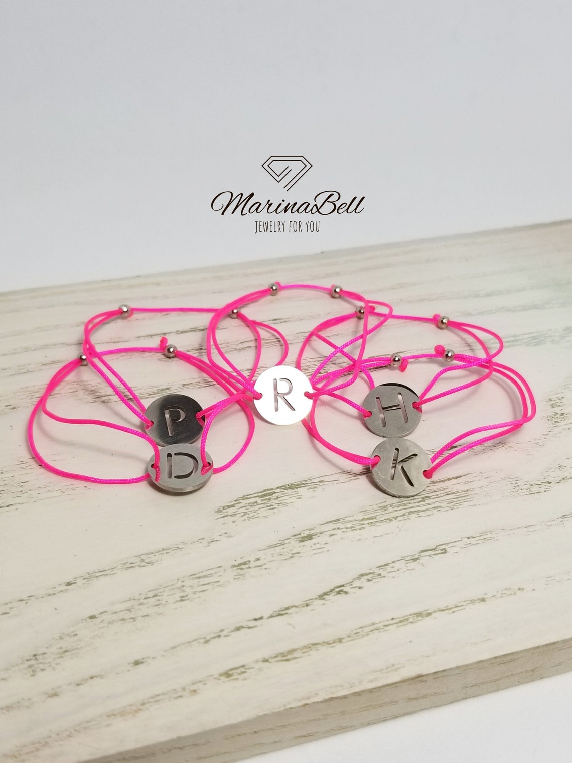 Personalized pink string bracelet with letter Personalized Etsy