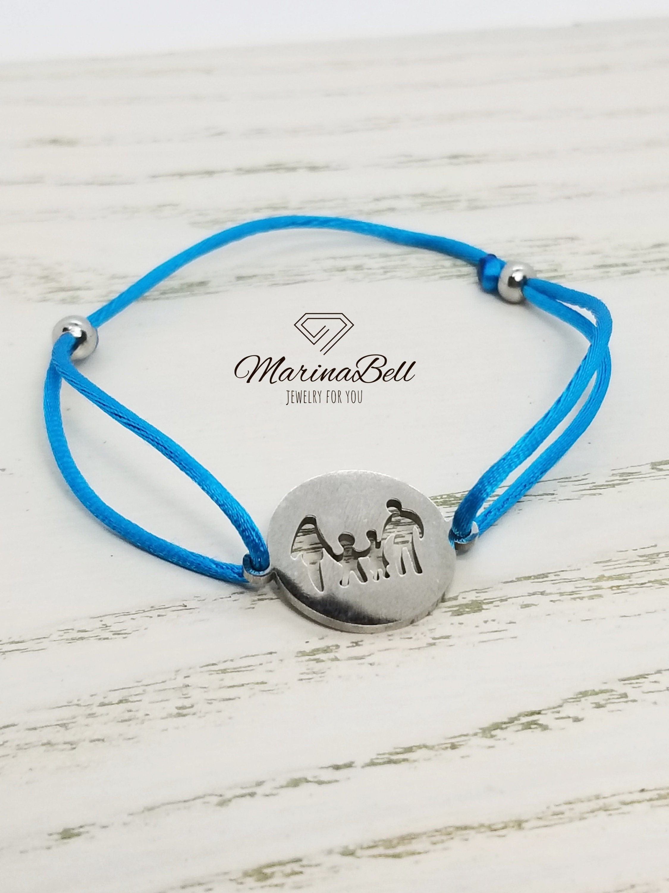 Blue string bracelet as a family gift Custom jewelry Modern Etsy