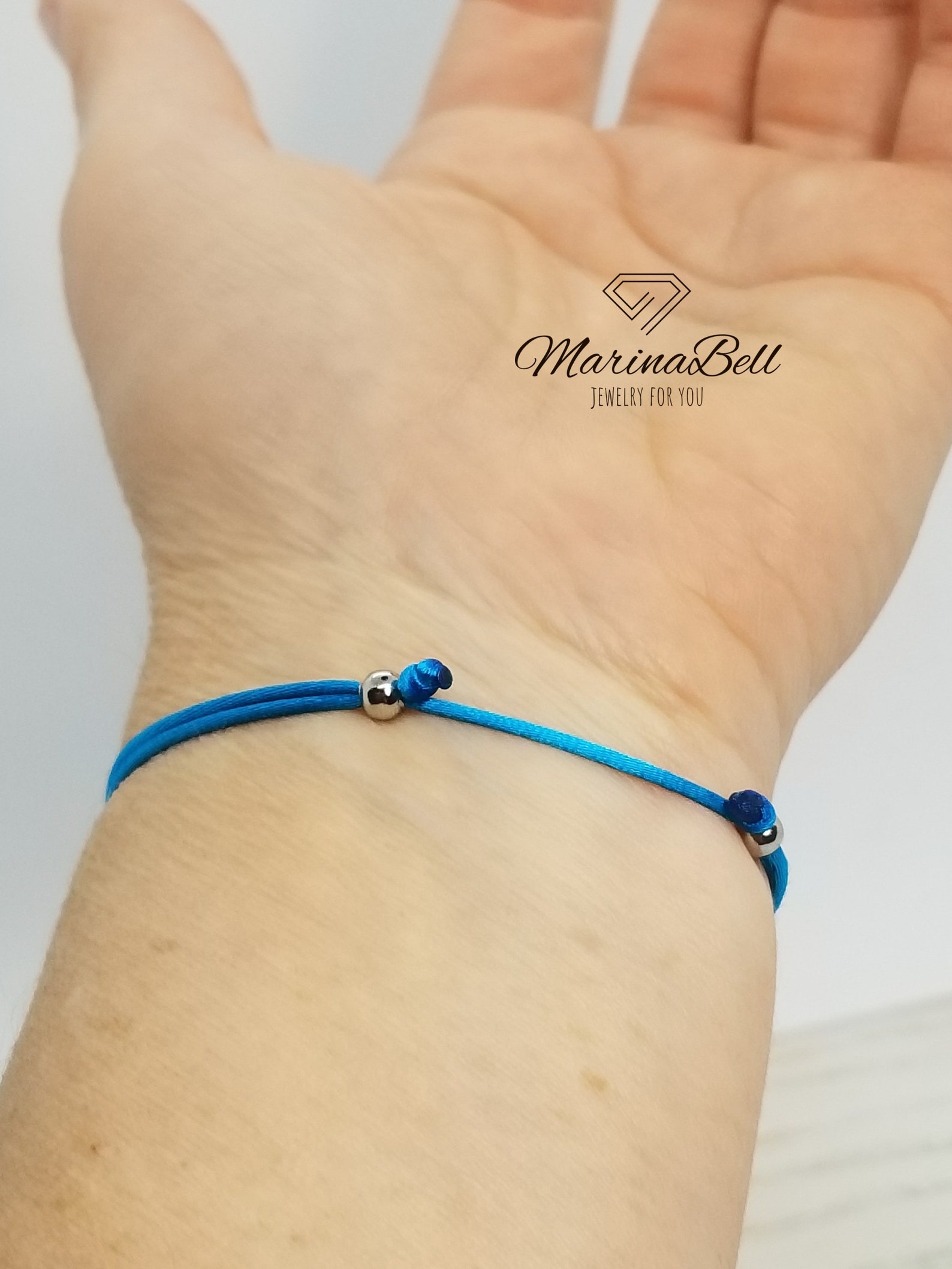Blue string bracelet as a family gift Custom jewelry Modern Etsy