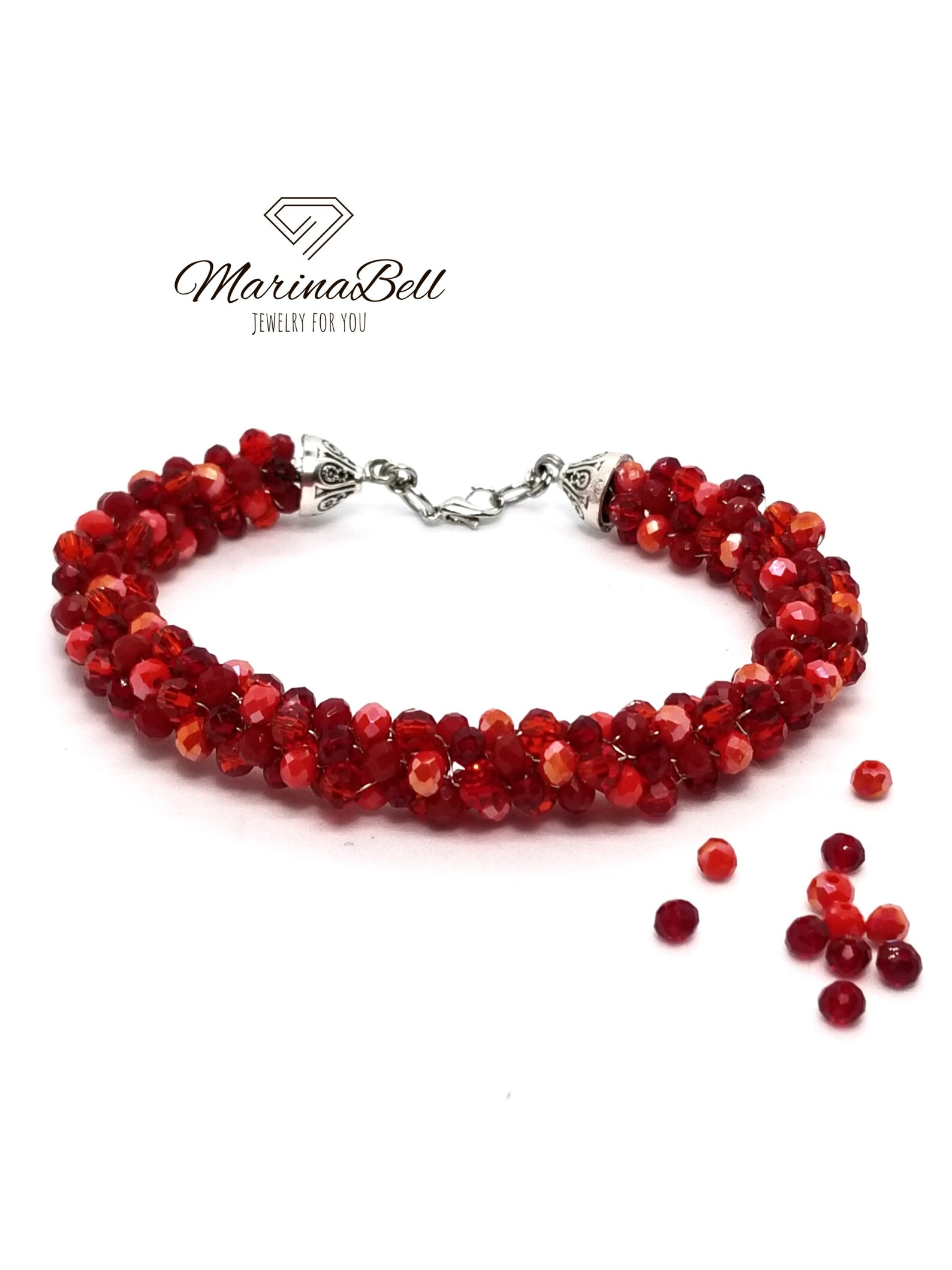 Red Crystal Beads Kumihimo Bracelet Etsy