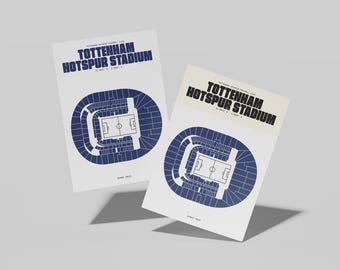 May include: Two posters featuring a blue and white illustration of the Tottenham Hotspur Stadium. The posters have the stadium's name at the top and the text "Since 1882" at the bottom. The stadium design is an oval shape.