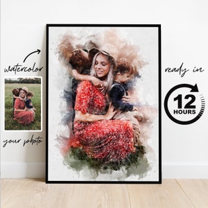Schilderij van foto, aquarel familieportret, jubileumcadeau, aangepast portret van foto, portret stel, kerstcadeau