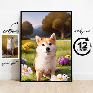 Custom Pet Portrait From Photo, Custom Cartoon Dog Portrait, Pet Digital Art Personalized Dog Gift Pet Memorial Gift Pet Loss Gift