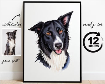 Watercolor Pet Portrait From Photo Custom Dog Portrait Personalized Dog Gift Pet Memorial Birthday Gift For Her Dog Mom Father's Day Gift